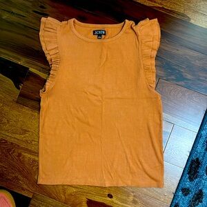 J. Crew sleeveless ruffle  ribbed tee burnt orange rust